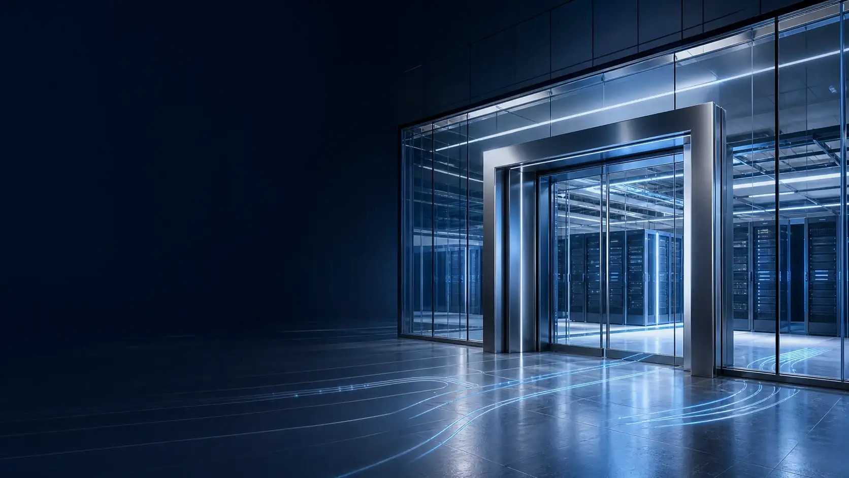 Centro de datos protegido con una arquitectura tecnológica en tonos azules